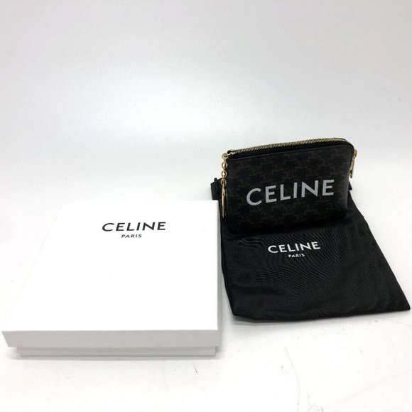 CELINE Triomphe coin purse PVC/Leather Brown/GoldHardware - Picture 12 of 14